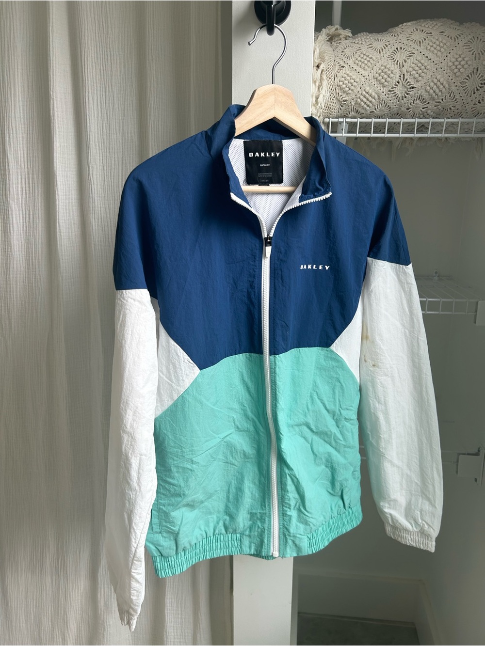 Oakley Navy & White Colorblock Windbreaker Jacket